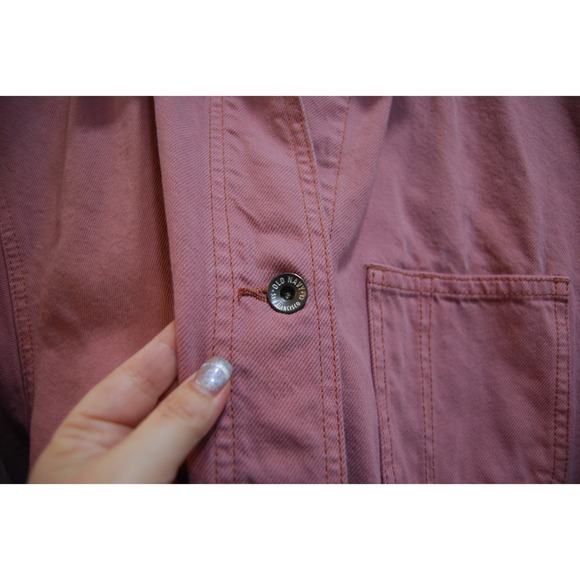 Women's Denim Coat Old Navy Workwear Shacket Pink Long Jean Jacket 2XL Plus size - Picture 2 of 6
